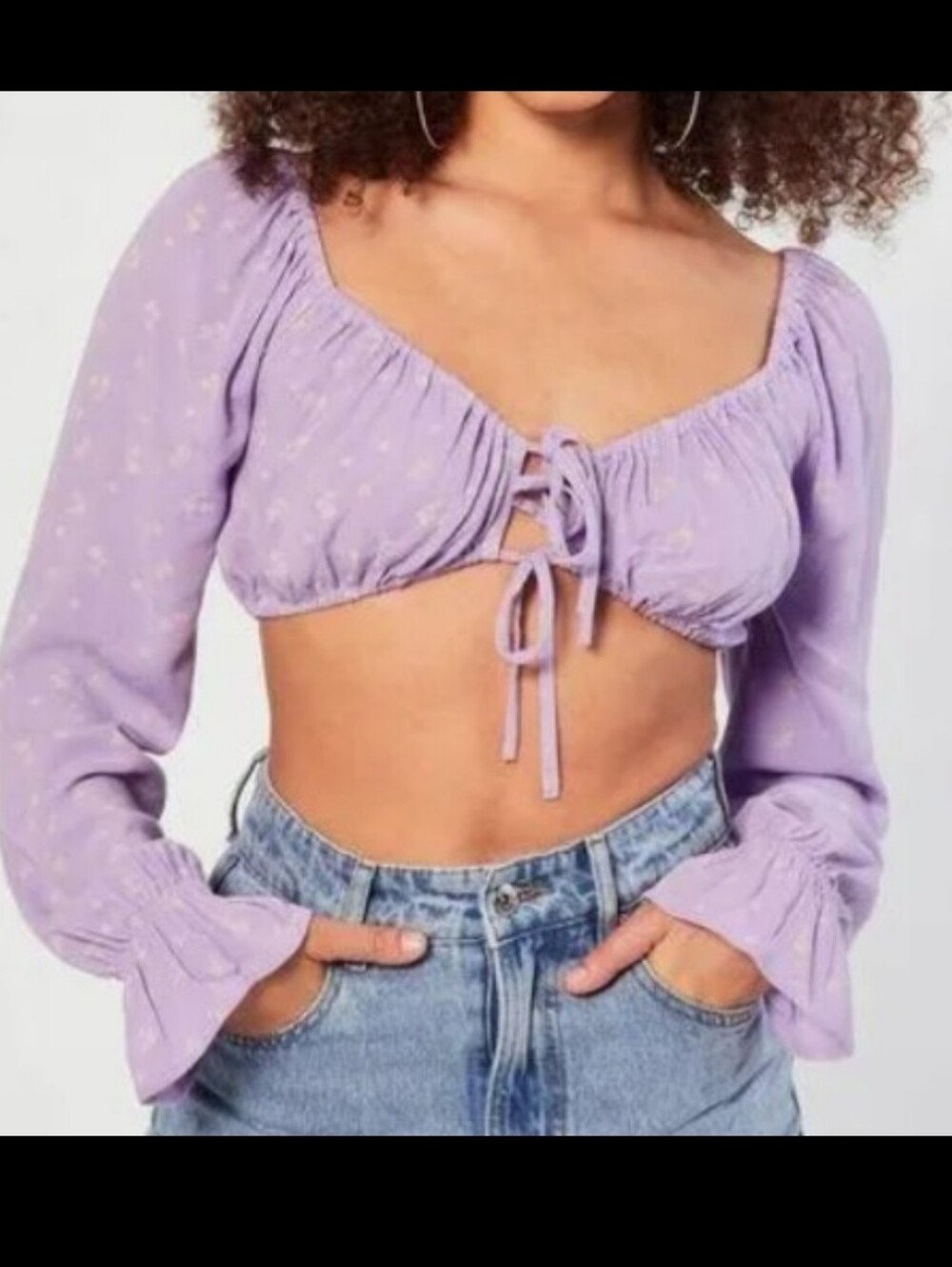 Princess Polly Lavender Tie-Front Long Sleeve Crop Top 4 SMALL